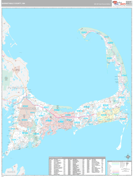 Barnstable County, MA Wall Map Premium Style by MarketMAPS