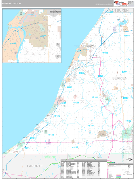 Berrien County, MI Wall Map Premium Style by MarketMAPS