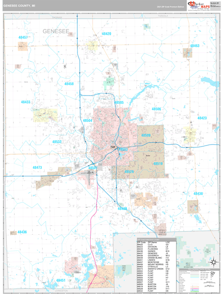 Genesee County, MI Wall Map Premium Style by MarketMAPS