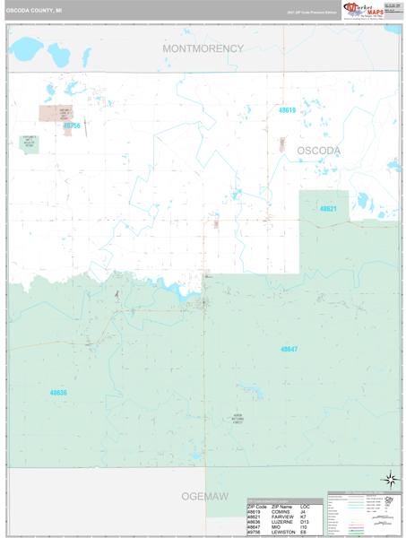 Oscoda County, MI Wall Map Premium Style by MarketMAPS