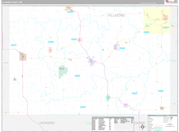 Fillmore County, MN Wall Map Premium Style by MarketMAPS