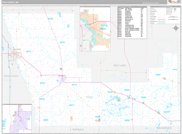 Polk County, MN Wall Map Premium Style by MarketMAPS