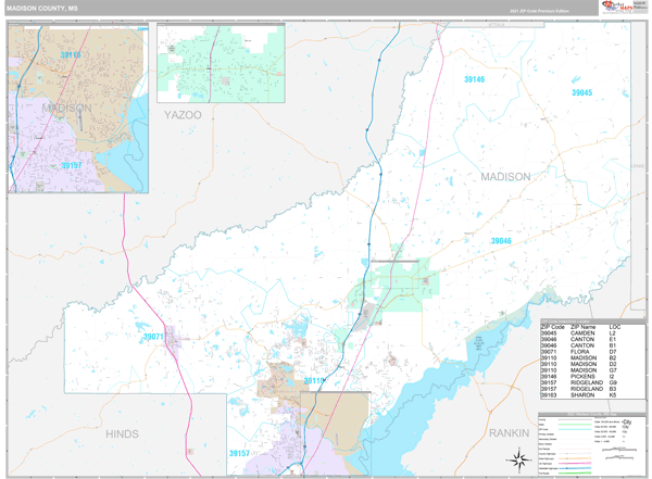 Madison County, MS Wall Map Premium Style by MarketMAPS