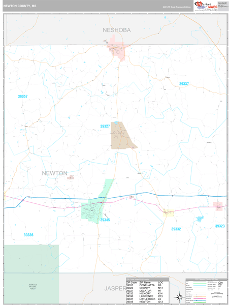 Newton County, MS Wall Map Premium Style by MarketMAPS