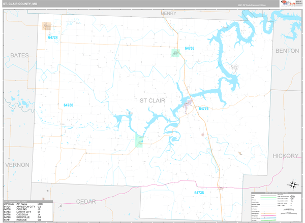 St. Clair County, MO Wall Map Premium Style by MarketMAPS