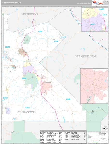 Map Of St Francois County Mo St. Francois County, Mo Wall Map Premium Style By Marketmaps - Mapsales