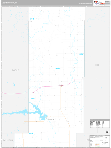 Liberty County, MT Zip Code Wall Map Premium Style by MarketMAPS