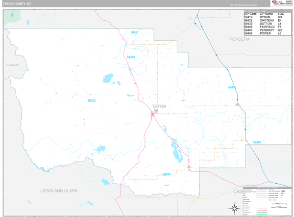 Teton County Mt Zip Code Wall Map Premium Style By Marketmaps 4225