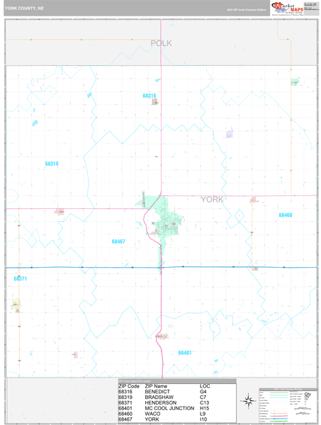 York County Ne Zip Code Wall Map Premium Style By Marketmaps