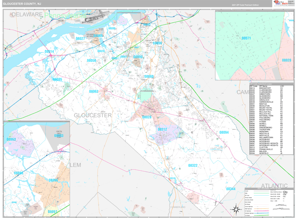 Gloucester County, NJ Zip Code Wall Map Premium Style by MarketMAPS