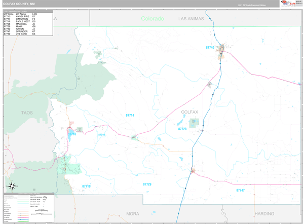 Colfax County, NM Wall Map Premium Style by MarketMAPS