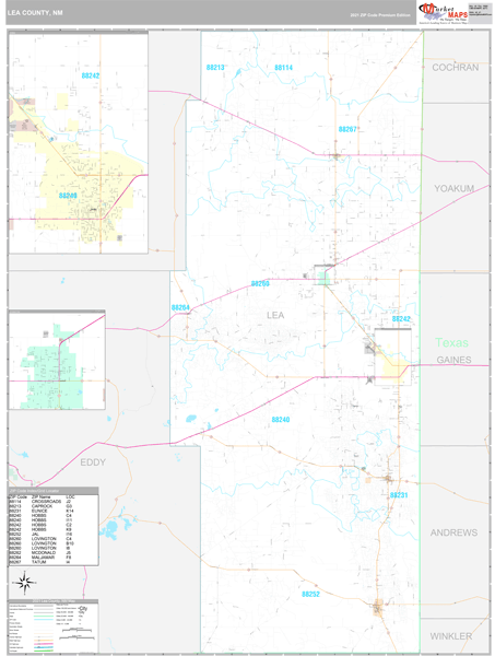 Lea County, NM Wall Map Premium Style by MarketMAPS