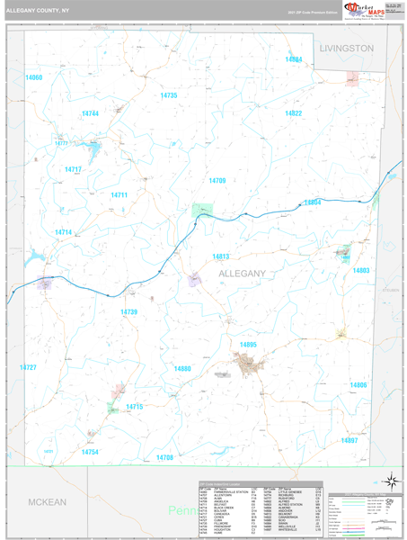 Allegany County, NY Zip Code Wall Map Premium Style by MarketMAPS