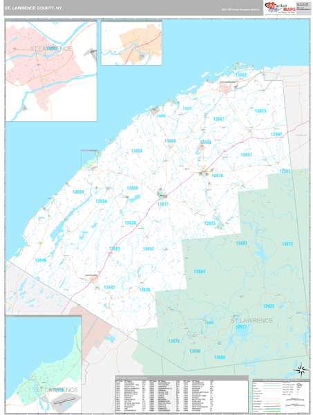 St. Lawrence County, NY Wall Map Premium Style by MarketMAPS