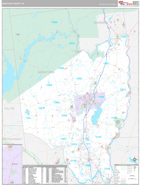 Saratoga County, NY Wall Map Premium Style by MarketMAPS