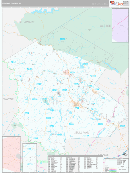 Sullivan County, NY Wall Map Premium Style by MarketMAPS