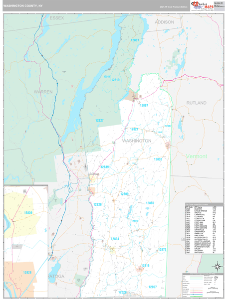 Washington County, NY Wall Map Premium Style by MarketMAPS