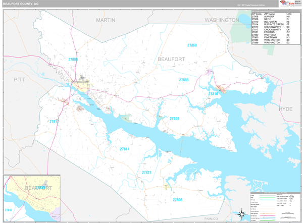 Beaufort County, NC Wall Map Premium Style by MarketMAPS