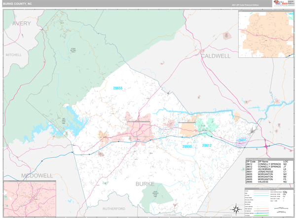 Burke County, NC Wall Map Premium Style by MarketMAPS