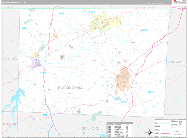 Rockingham County, NC Wall Map Premium Style by MarketMAPS