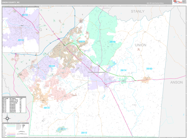 Union County, NC Wall Map Premium Style by MarketMAPS