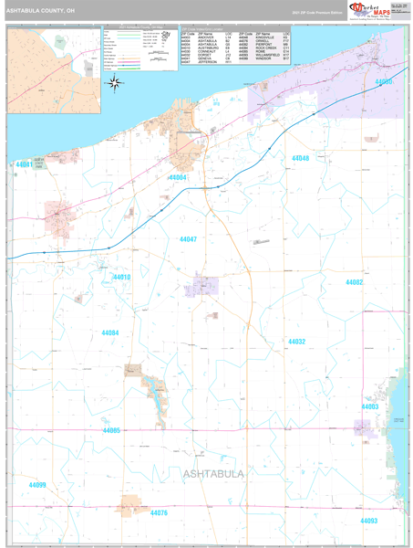 Ashtabula County, OH Wall Map Premium Style by MarketMAPS