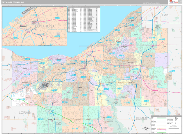 Cuyahoga County, OH Wall Map Premium Style by MarketMAPS