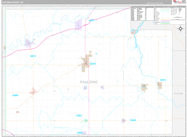 Paulding County, OH Wall Map Premium Style by MarketMAPS