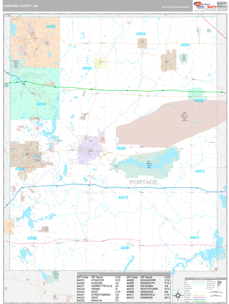 Portage County, OH Wall Map Premium Style by MarketMAPS