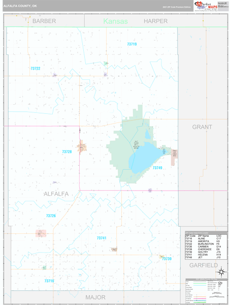 Alfalfa County, OK Zip Code Wall Map Premium Style by MarketMAPS