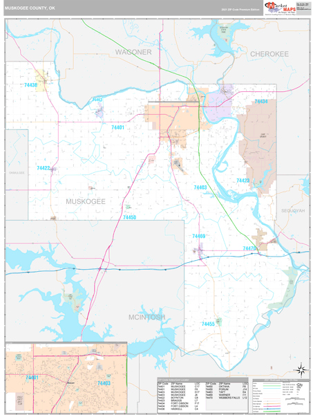 Muskogee County, OK Wall Map Premium Style by MarketMAPS