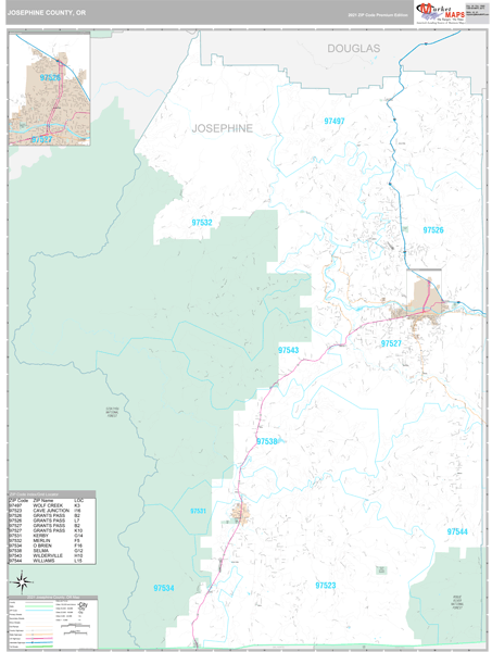 Josephine County, OR Wall Map Premium Style by MarketMAPS