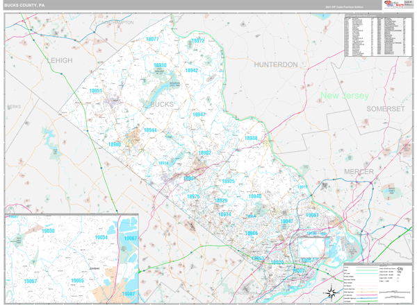 Bucks County, PA Wall Map Premium Style by MarketMAPS