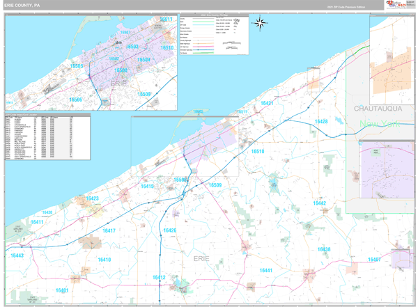 Erie County, PA Wall Map Premium Style by MarketMAPS