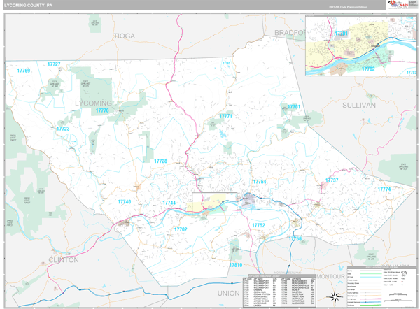 Lycoming County, PA Wall Map Premium Style by MarketMAPS