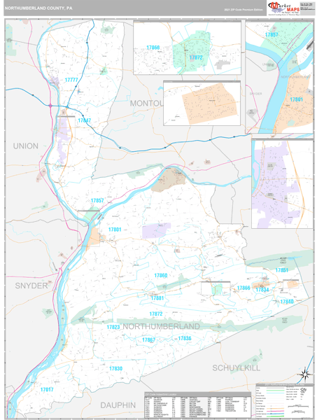 Northumberland County, PA Wall Map Premium Style by MarketMAPS