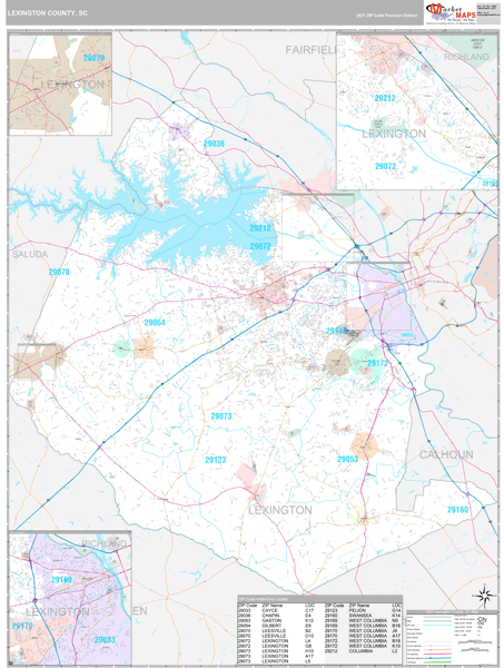 Lexington County, SC Wall Map Premium Style by MarketMAPS