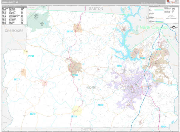 York County, SC Wall Map Premium Style by MarketMAPS