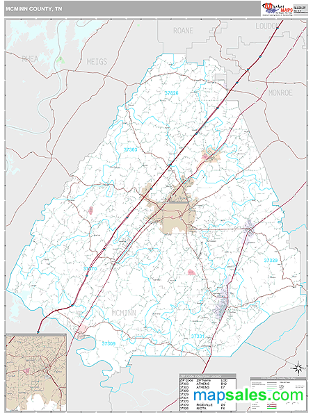 McMinn County, TN Wall Map Premium Style by MarketMAPS
