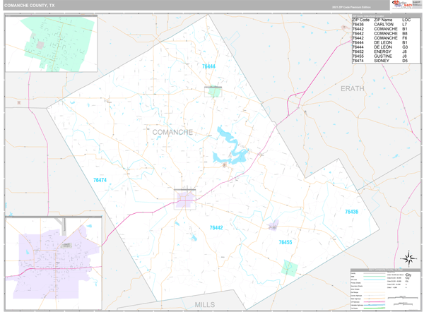 Comanche County, TX Wall Map Premium Style by MarketMAPS