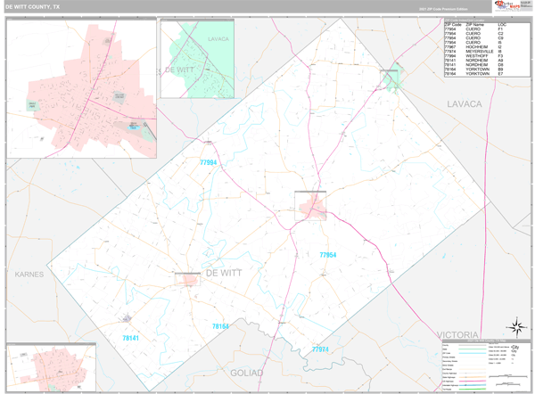 DeWitt County, TX Zip Code Wall Map Premium Style by MarketMAPS