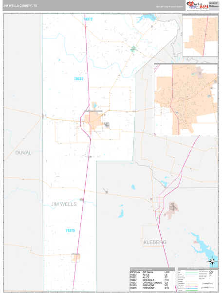 Jim Wells County, TX Wall Map Premium Style by MarketMAPS