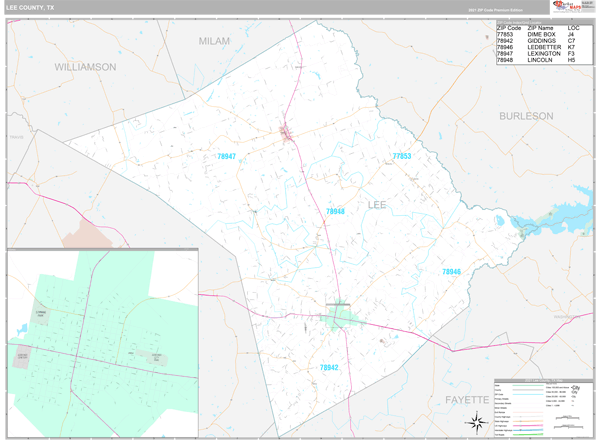 Lee County, TX Wall Map Premium Style by MarketMAPS