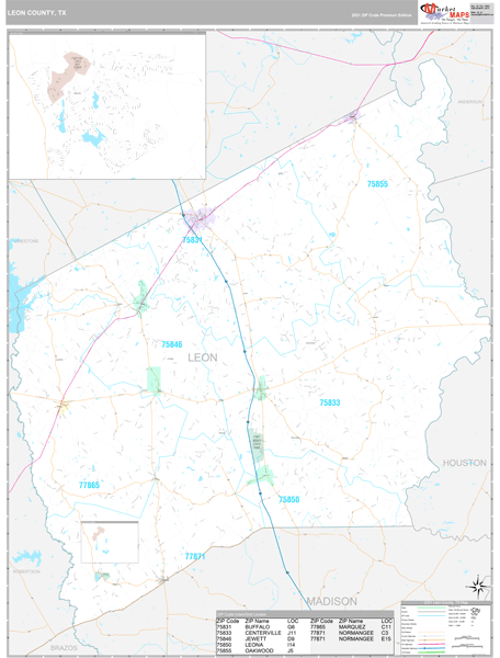 Leon County, Tx Wall Map Premium Style By Marketmaps