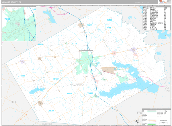  Navarro  County  TX  Wall Map  Premium Style by MarketMAPS