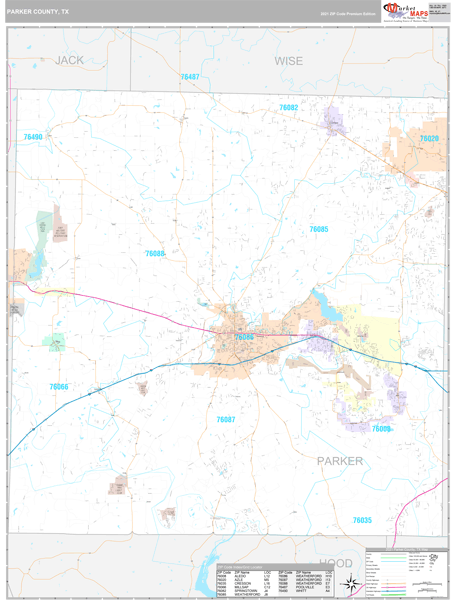 parker-county-tx-zip-code-wall-map-premium-style-by-marketmaps