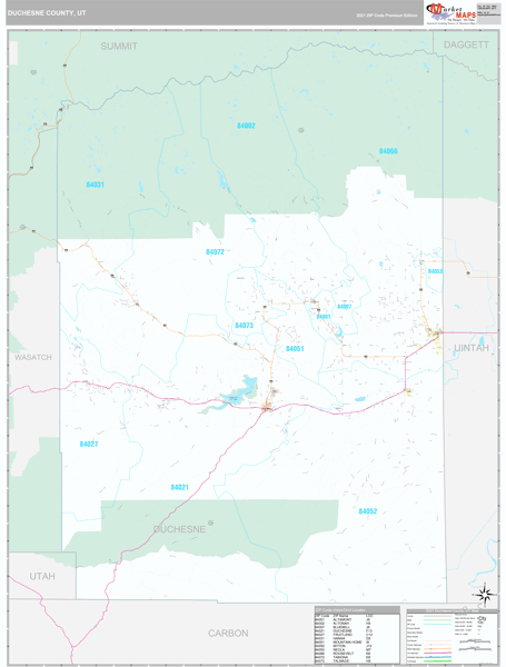 Duchesne County, UT Zip Code Wall Map Premium Style by MarketMAPS