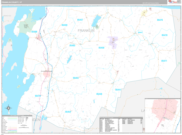 Franklin County, Vt Wall Map Premium Style By Marketmaps