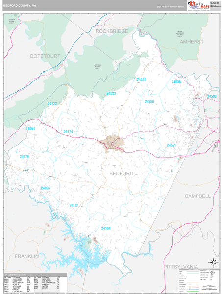 Bedford County, VA Wall Map Premium Style by MarketMAPS