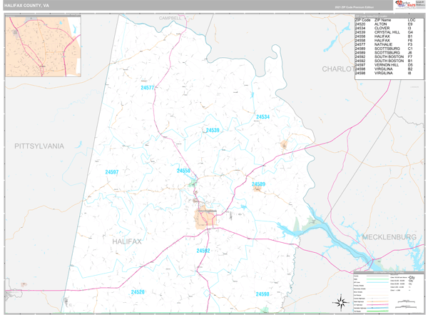 Halifax County Va Wall Map Premium Style By Marketmaps